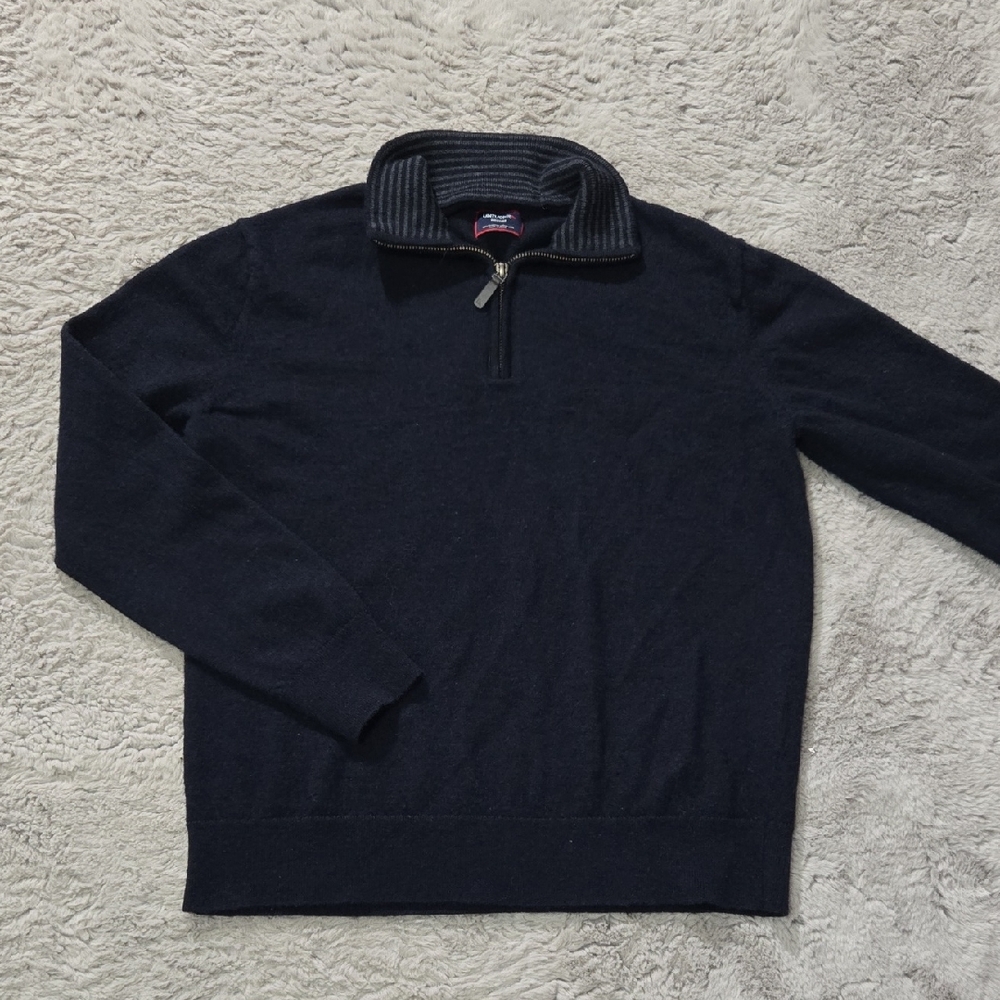 UNTUCKit navy blue quarter-zip merino wool sweater size M